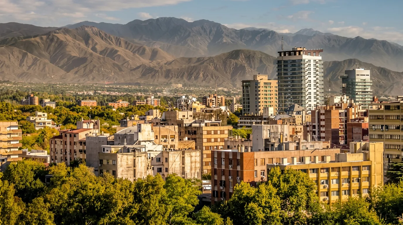 Vista de la ciudad de Mendoza con la precordillera de fondo