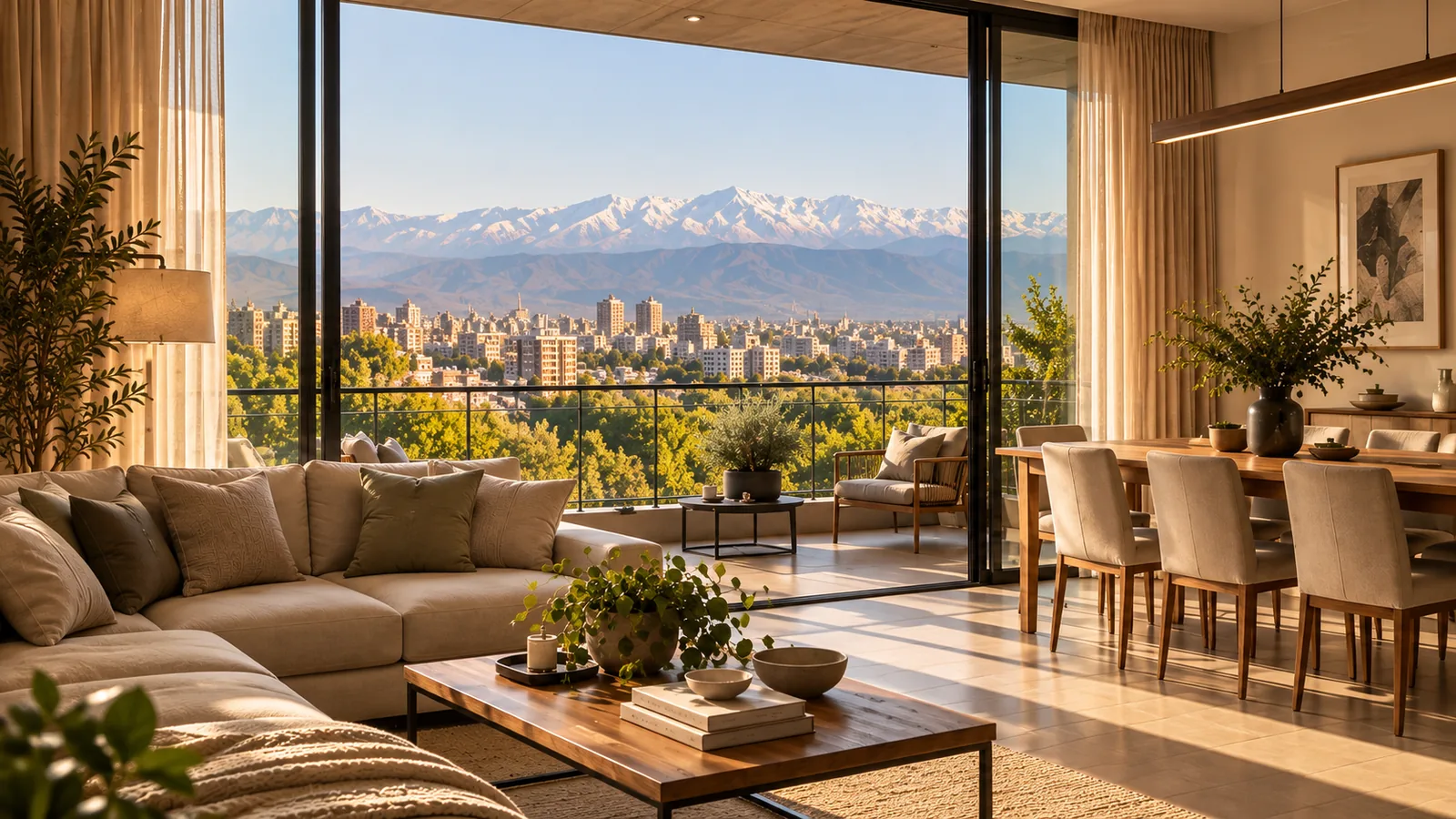 Living de un departamento en Mendoza con vista a la ciudad y la cordillera
